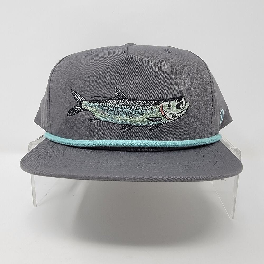 Duck Camp Tarpon Fishing Rope Hat Gray Snapback Embroidered Twill Grandpa Cap